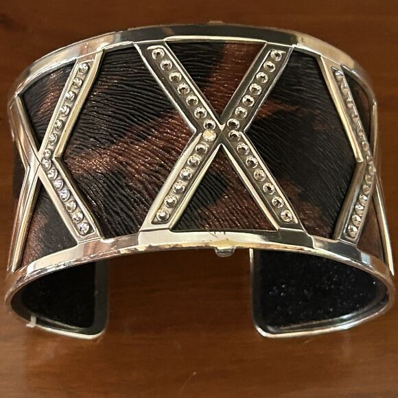 Brighton Christo Ganges Wide Cuff Bracelet W Animal Print Insert - Picture 2 of 5